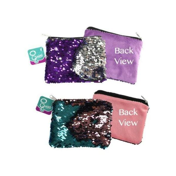 Flip Sequin Coin Purse With Zipper Plush Backing