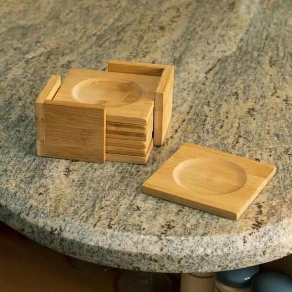 6 Pack Bamboo Coaster Set Square