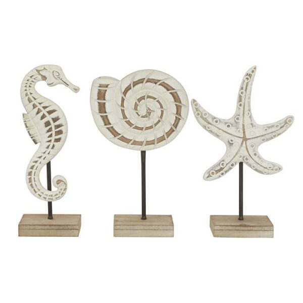 Wooden Sea Animal Sculptures Decor Set Of 3 13.5"