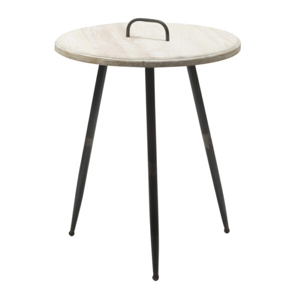 Side Table Whitewashed Round Handled Top