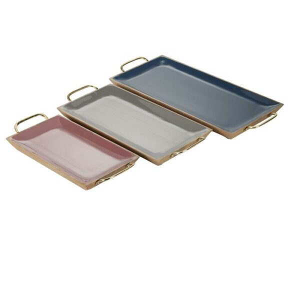 Enamel Wood Tray Set Of 3 20",18",14"W
