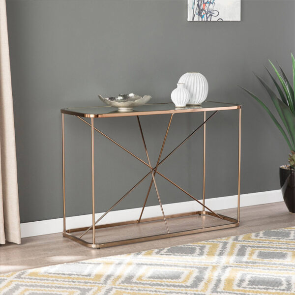 Console Table Gold Frame Glass Top 42x16.5x2