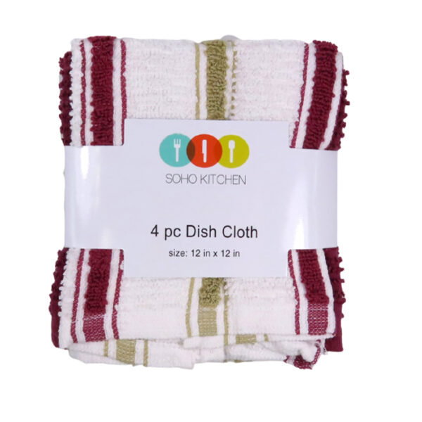 4 Pieces Dish Cloth Set Burgundy / Beige