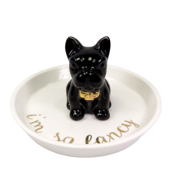 Ceramic Tray Trinket Dog With Bow 6x6x4.5