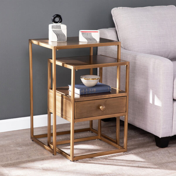 2 Pieces Set Nightstands Glass Top With 1 Drawer