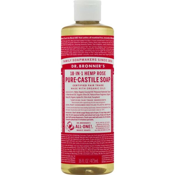 Dr.Bronner's Castile Liquid Soap Og3 Rose 16Oz