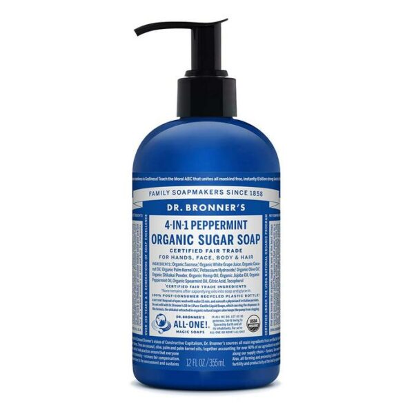 Dr.Bronner's Liquid Sugar Soap Og2 Peppermint 12Oz