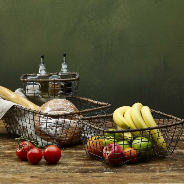 3 Pieces Rectangular Wire Basket Black