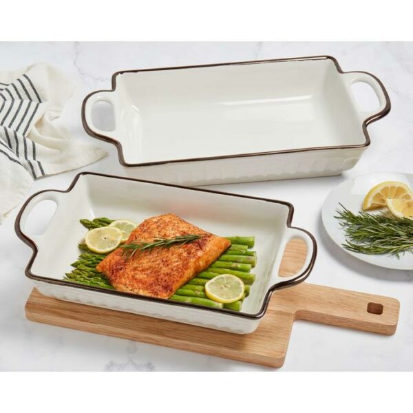 2 Pieces Rectangular  Bakeware Set White