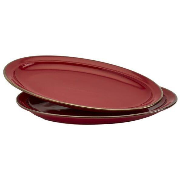 2 Pieces Stoneware Platters Set Red