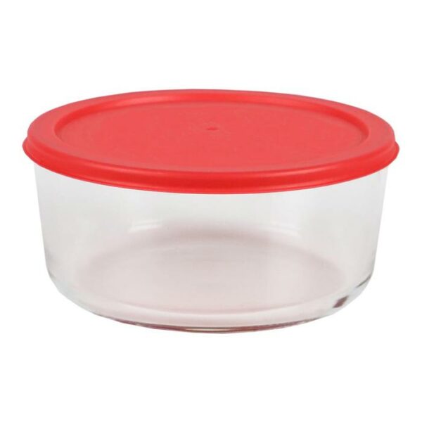Round Glass Food Container With Red Lid 1630ml