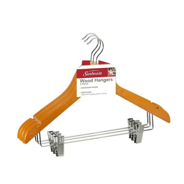 3 Pack Wood Hanger With Clips Oak