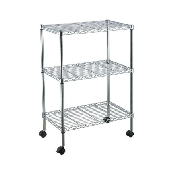 3 Tier Wire Shelf Rack With Wheels