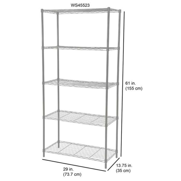 5 Tier Wire Shelves Wide Grey