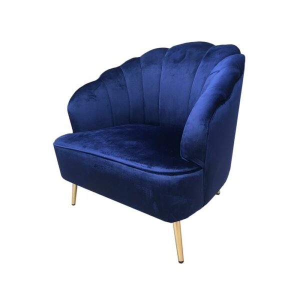 One Seater Scalop Sofa Velvet Dark Blue