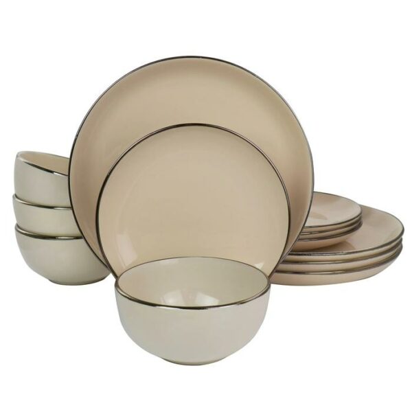Rockaway Taupe Dinnerware Set & gold Rim 12 Pieces