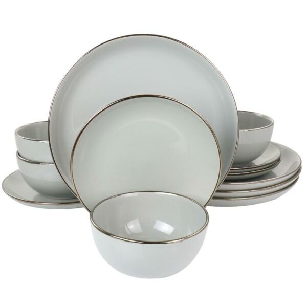 Rockaway Grey Dinnerware Set & gold Rim 12 Pieces
