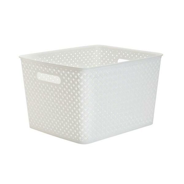 Resin Wicker Storage Tote White