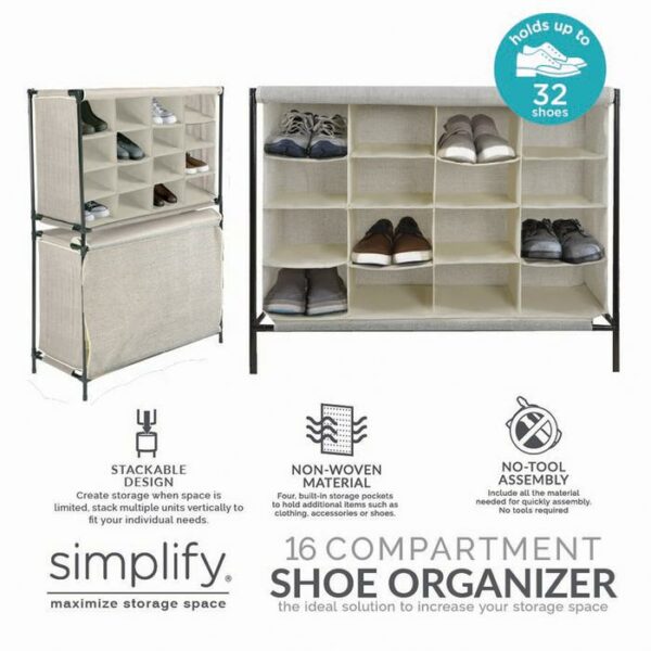 16 Compartment Shoe  Cubby Organizer With Cover
