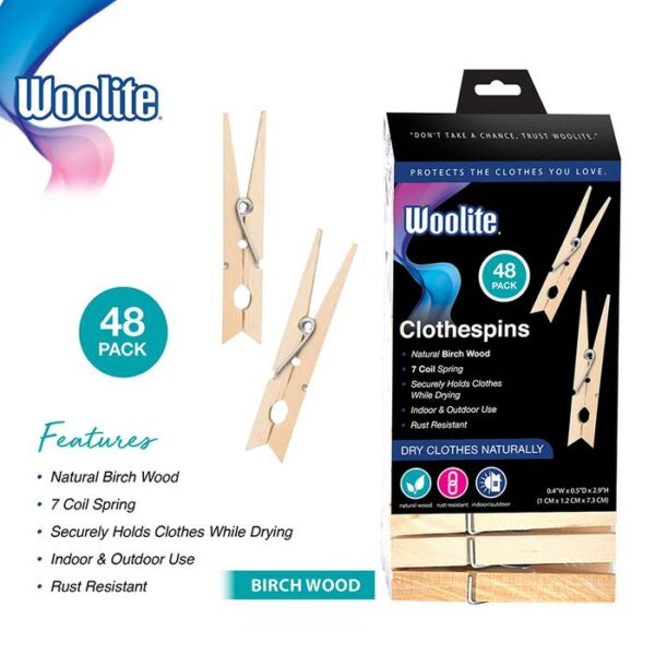 48 Count Birch Wooden Clothspins Classic