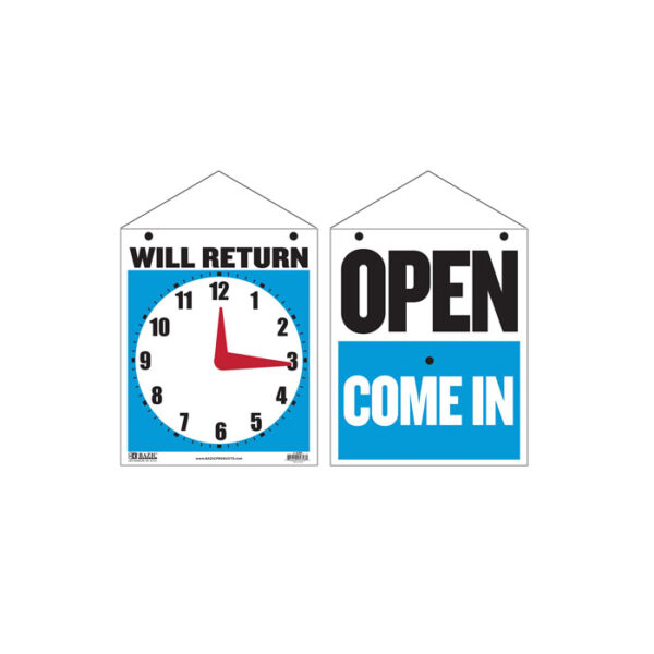 7.5"x9" Will Return Clock Sign W/Open Sign On Back