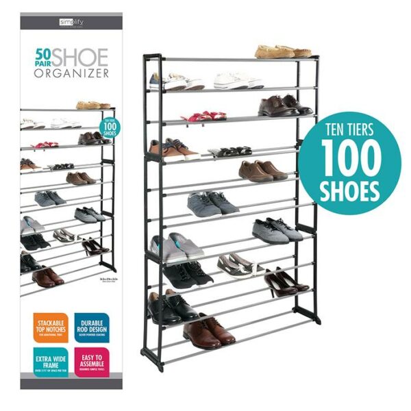 50 Pair Shoe Rack 10 Tiers Black