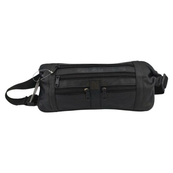 Waist Leather Bag 5 Zipper Black