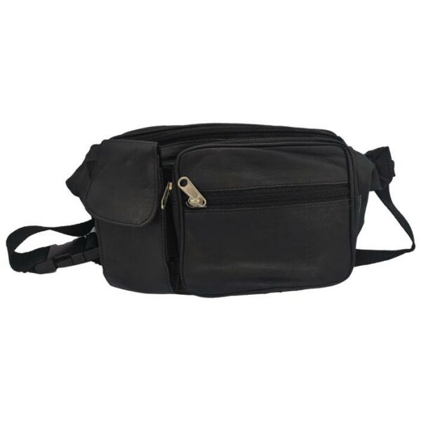 Waist Leather Bag 4 Zipper 1 Cell Phone Black