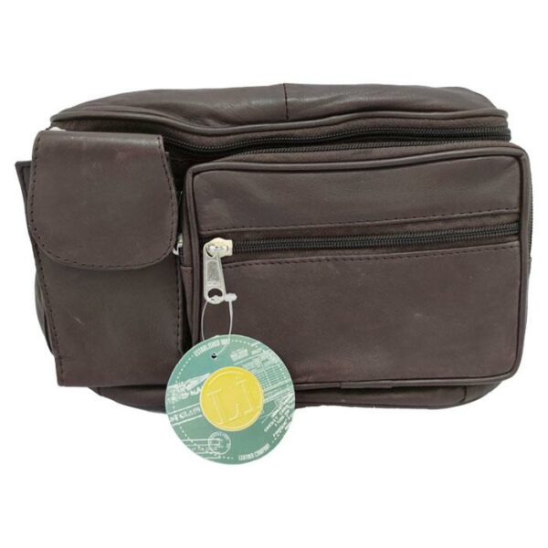 Waist Leather Bag 4 Zipper 1 Cell Phone Brown