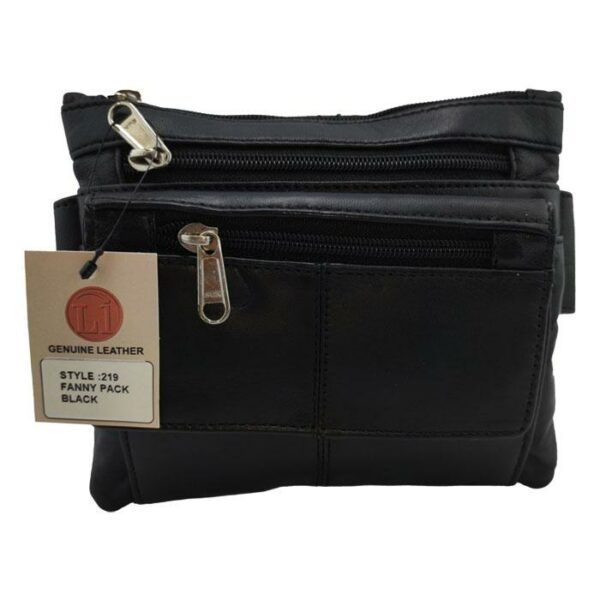 Waist Leather Bag 3 Zipper Black