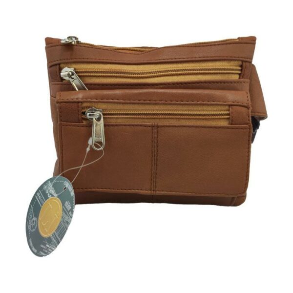Waist Leather Bag 3 Zipper Tan