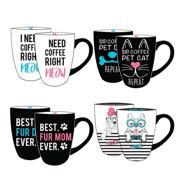 2 Pieces Set Ceramic Coffee Mug With Pet 15 Oz