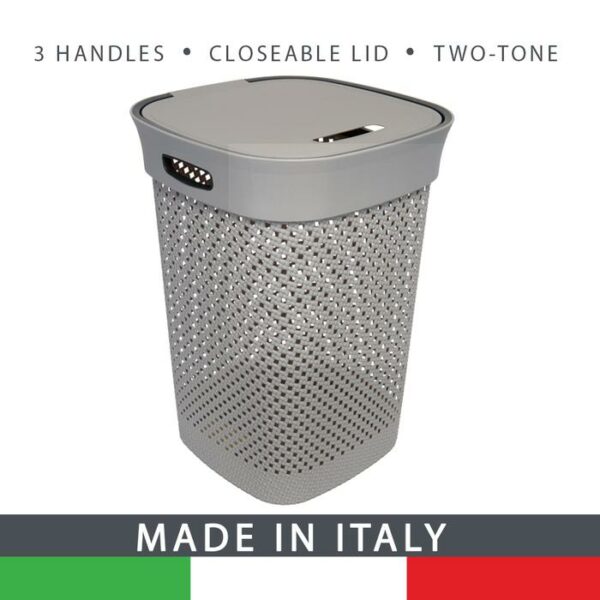 2-Tone Tetris Square Laundry Hamper Grey 3 Open
