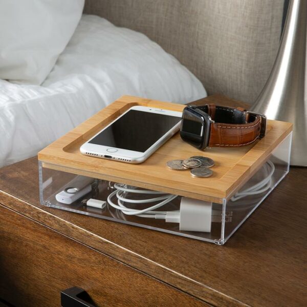 Clear Organizer With Bamboo Lid Large