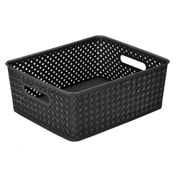 Resin Wicker Storage Tote Black Medium