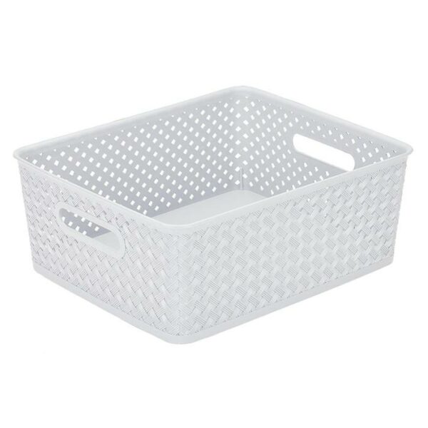 Resin Wicker Storage Tote White Medium