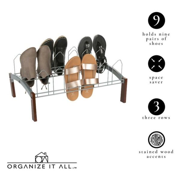 Deluxe Shoe Rack Wood Frame Silver 10 Pair