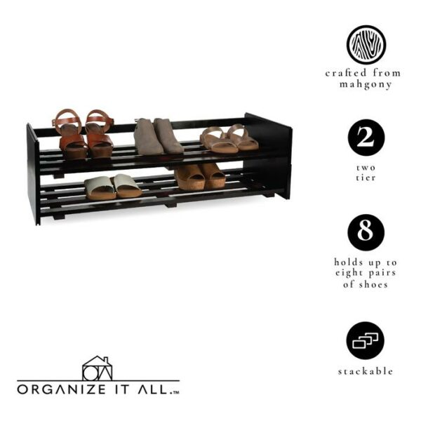 2 Tier Mahogany Stackable Shoe Rack