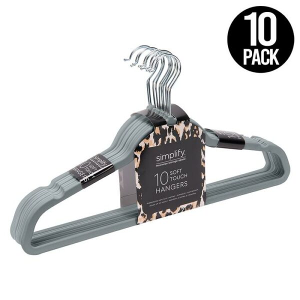 10 Pack Slim Rubberized Hangers Great Grey