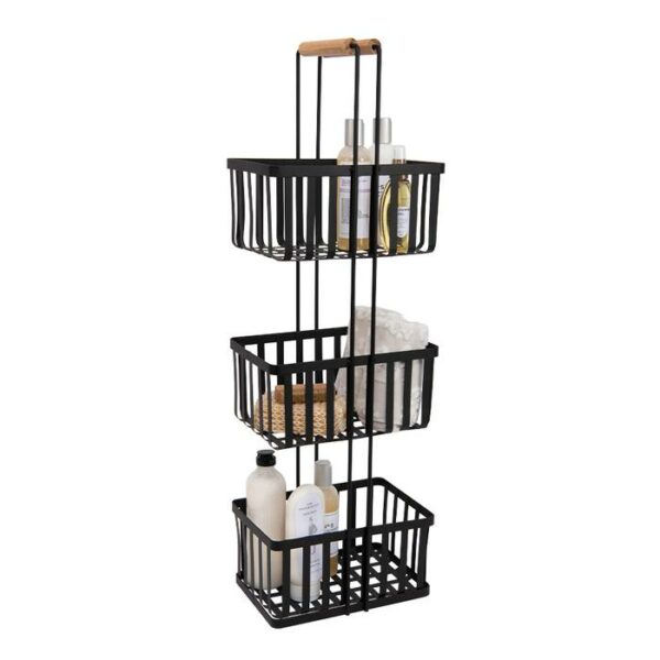 3 Tier Metal Spa Tower With Bamboo Handles Black