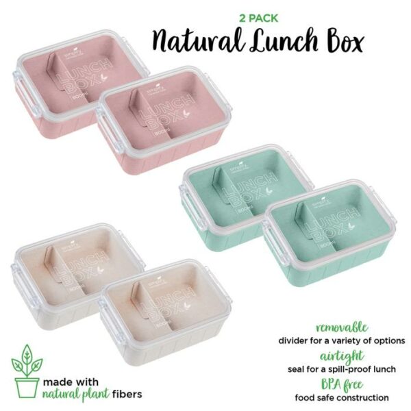 2 Pack Eco Wheat Lunch Box With Clear Lid 800Ml