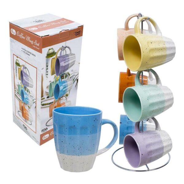 11.Oz Mug 3 Tone Embossed Glaze 6 Pieces Assorted