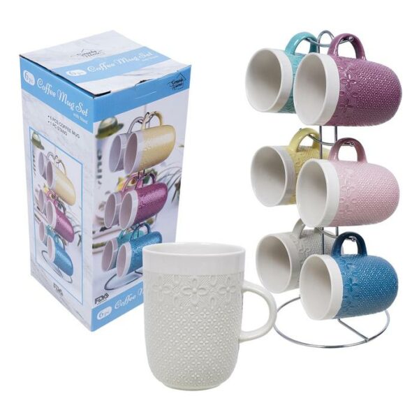 11.Oz Mug Embossed Glaze 6 Pieces Assorted