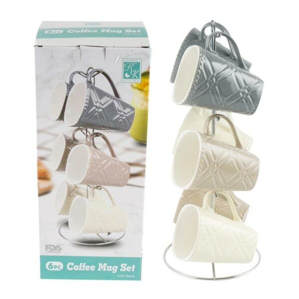 12.Oz Mug Embossed Glass 6 Pieces Assorted