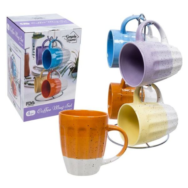 11.Oz Mug 3 Tone Embossed Glaze 4 Pieces Assorted