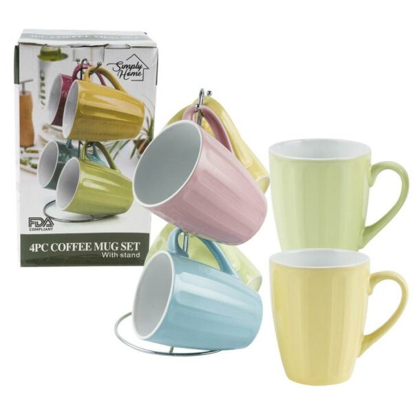 11.Oz Mug Ceramic Embossed 4 Pieces Assorted