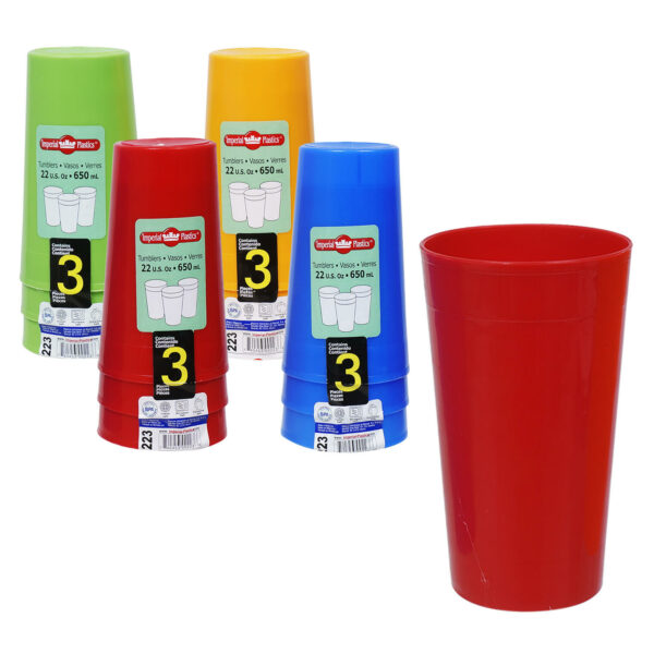 3 Pack Plastic Tumbler 22.Oz Assorted
