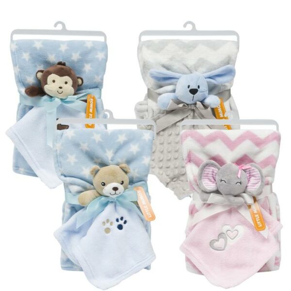 Baby Blanket Set With Plush Assorted