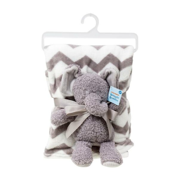 Blanket Grey & White With Elephant Plush