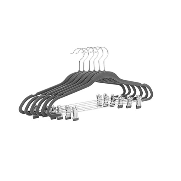 6 Pack Velvet Suit Hanger with Clips Grey